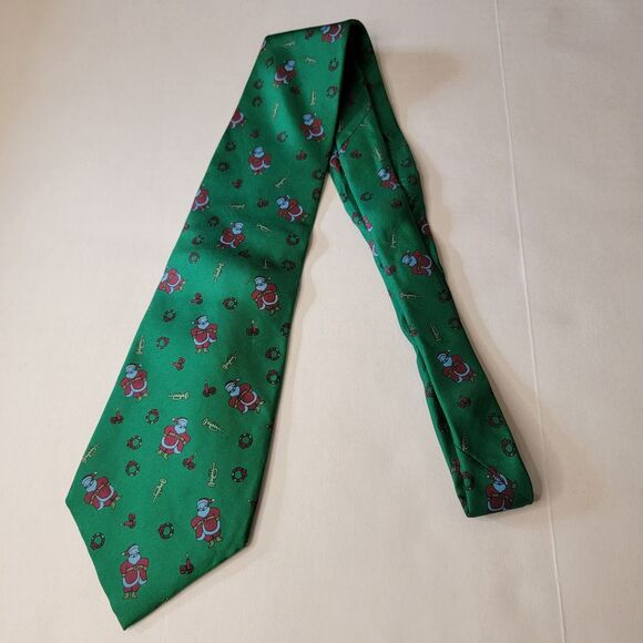 VTG Cambridge Classics Mervyns Christmas Tie Santa Wreath Candle 100% Silk - Picture 3 of 5